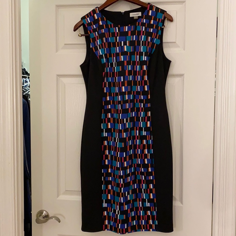 Calvin Klein Geometric and Black Sheath Dress